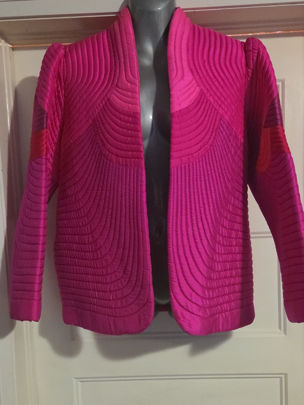 Fuchsia Quilted Open-Front Women's Sweater Jacket